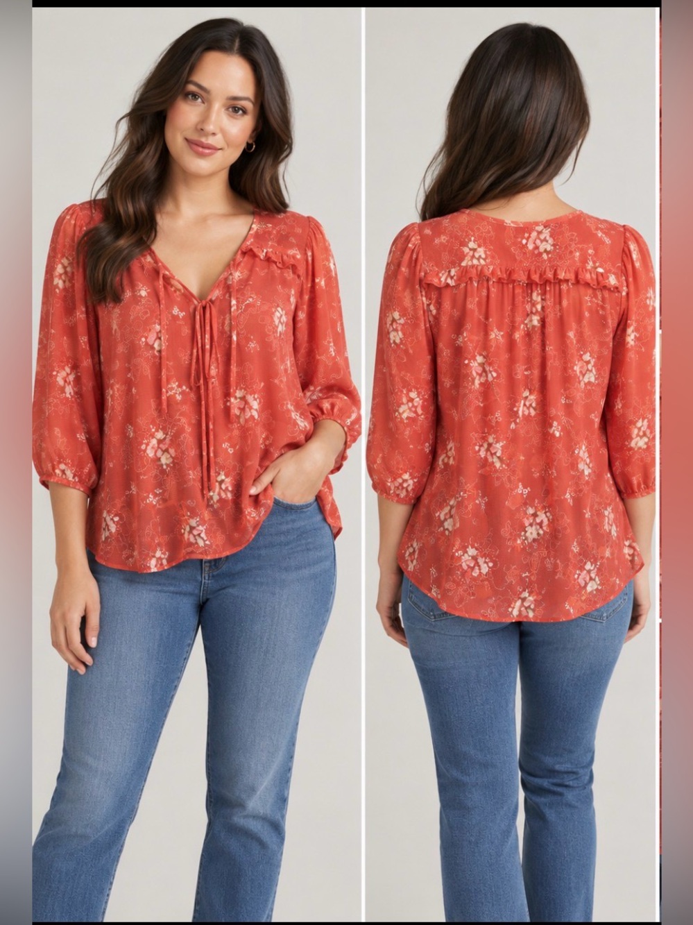torrid Coral Floral Tie-Front Peasant Blouse